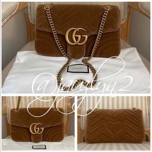 Authentic Marmont Medium Gg Matelassé Taupe Velvet